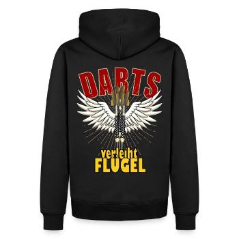 Darts verleiht Flügel, Dart Wings mit Spruch - Männer Premium Bio Hoodie - Schwarz - Hinten - Nico (187cm)