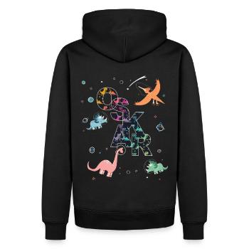 Oskar - Beau nom de garçon avec des dinosaures cool - Sweat à capuche Premium bio Homme - noir - Dos - Nico (187cm)