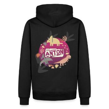ANTON - Beau nom de garçon avec de mignons dinosaures - Sweat à capuche Premium bio Homme - noir - Dos - Nico (187cm)