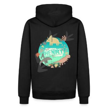 HENRY - Beau nom de garçon avec de mignons dinosaures - Sweat à capuche Premium bio Homme - noir - Dos - Nico (187cm)