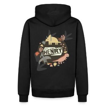 HENRY - Beau nom de garçon avec de mignons dinosaures - Sweat à capuche Premium bio Homme - noir - Dos - Nico (187cm)