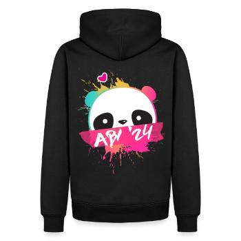 Abi '24 Motto mit süßem Panda - Abitur 2024 - Männer Premium Bio Hoodie - Schwarz - Hinten - Nico (187cm)