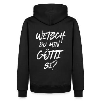 Götti fragen Patenonkel fragen Schweiz Lichtenstei - Männer Premium Bio Hoodie - Schwarz - Hinten - Nico (187cm)