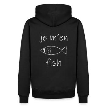 je m en fish blanc - Sweat à capuche Premium bio Homme - noir - Dos - Nico (187cm)