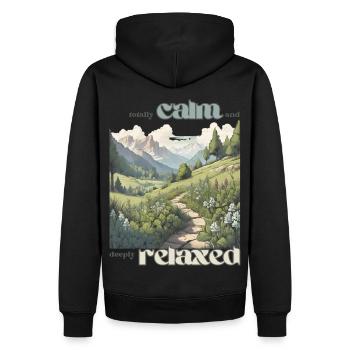 Vollkommen ruhig, vollkommen relaxed. - Männer Premium Bio Hoodie - Schwarz - Hinten - Nico (187cm)