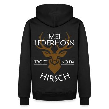 Mei Lederhosn trogt no da Hirsch Geweih - Männer Premium Bio Hoodie - Schwarz - Hinten - Nico (187cm)