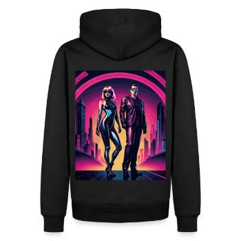 2reborn CyberCity Cybercrime Cyberlove 6 - Männer Premium Bio Hoodie - Schwarz - Hinten - Nico (187cm)