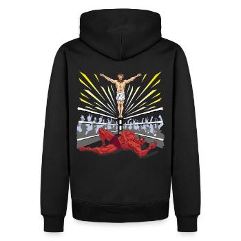 Wrestling Merch Jesus Devil Comic Religion Outfit - Men’s Premium Organic Hoodie - black - Back - Nico (187cm)