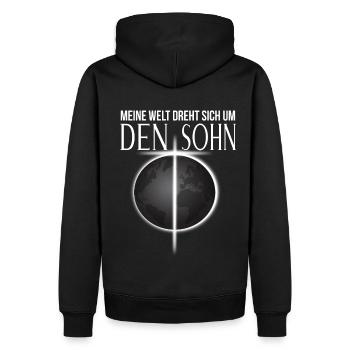 Christliche Religiöse Kleidung Bibel Spruch - Männer Premium Bio Hoodie - Schwarz - Hinten - Nico (187cm)