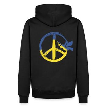 PEACE UKRAINE - Peacelogo - Friedenstaube - Männer Premium Bio Hoodie - Schwarz - Hinten - Nico (187cm)