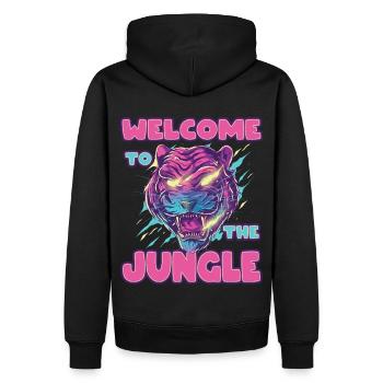 Tiger. Willkommen im Dschungel - Männer Premium Bio Hoodie - Schwarz - Hinten - Nico (187cm)