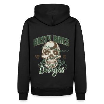 Rusty Bikes Designs. Motorrad. Biker Design. - Männer Premium Bio Hoodie - Schwarz - Hinten - Nico (187cm)