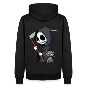 Sensenheld und Katze - Männer Premium Bio Hoodie - Schwarz - Hinten - Nico (187cm)