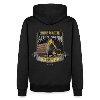 Bagger Unterschätze nie einen alten Mann Geschenk - Männer Premium Bio Hoodie - Schwarz - Hinten - Nico (187cm)