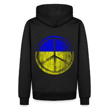 Flagge Fahne Peacezeichen Ukraine - Männer Premium Bio Hoodie - Schwarz - Hinten - Nico (187cm)