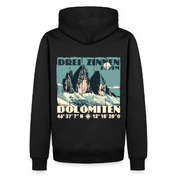 Trois Pics Dolomites Souvenir Tre Cime Lavaredo - Sweat à capuche Premium bio Homme - noir - Dos - Nico (187cm)