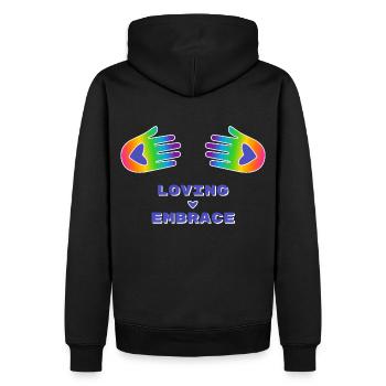 Liebevolle Umarmung Hände Regenbogen Farben Herz - Männer Premium Bio Hoodie - Schwarz - Hinten - Nico (187cm)