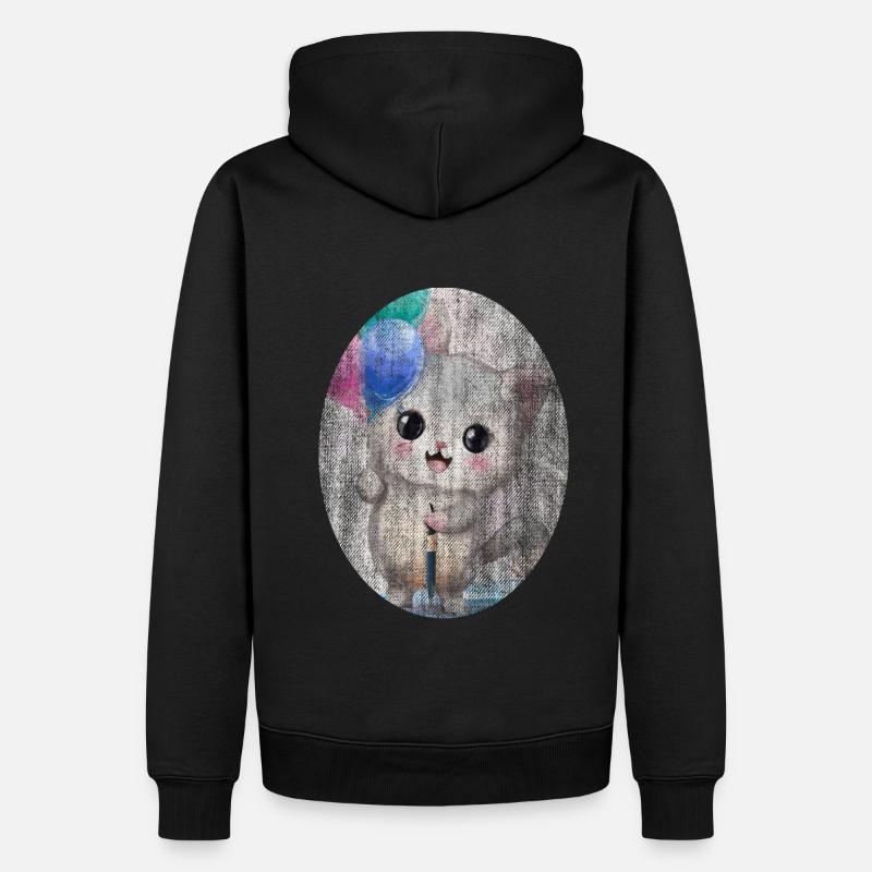 Kätzchen Katze mit Luftballon Gemälde - Männer Premium Bio Hoodie - Schwarz