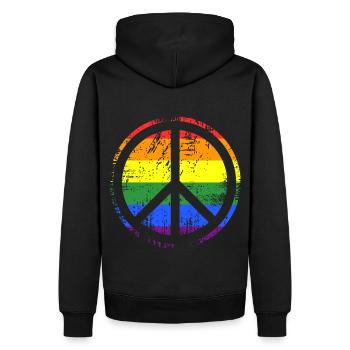 Peacezeichen Regenbogen - Männer Premium Bio Hoodie - Schwarz - Hinten - Nico (187cm)