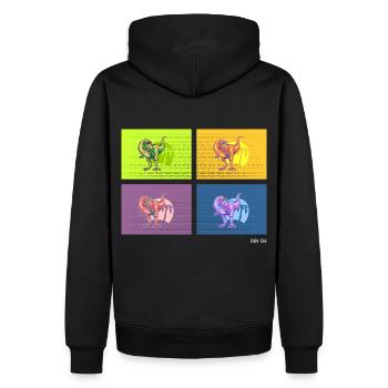 DIN O4 (Saurier-Pop-Art-Edition) - Männer Premium Bio Hoodie - Schwarz - Hinten - Nico (187cm)