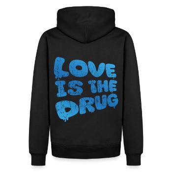 L’amour est la drogue (Blue Scratched Edition) - Sweat à capuche Premium bio Homme - noir - Dos - Nico (187cm)