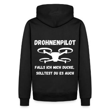 Drohnenpilot, falls ich mich ducke,... - Männer Premium Bio Hoodie - Schwarz - Hinten - Nico (187cm)
