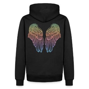 Heart Shaped Rainbow Feather Angel Wings - Men’s Premium Organic Hoodie - black - Back - Nico (187cm)