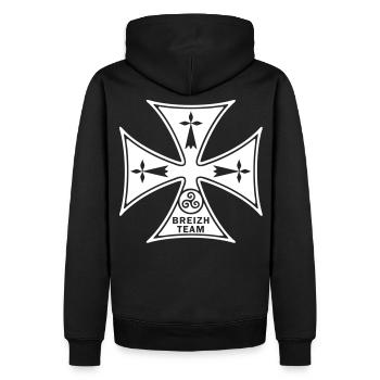 Breizh Hermelin Quer Triskel - Männer Premium Bio Hoodie - Schwarz - Hinten - Nico (187cm)