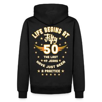 09 50th Birthday Life begins at 50 Fifty Wings - Sweat à capuche Premium bio Homme - noir - Dos - Nico (187cm)