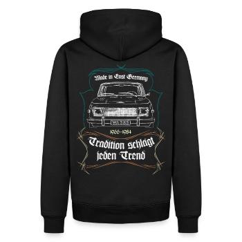 Oldtimer DDR W 353 Retro Tuning Low #lowddr - Männer Premium Bio Hoodie - Schwarz - Hinten - Nico (187cm)