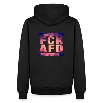 Die Welt ist bunt & soll es auch bleiben: FCK AFD! - Männer Premium Bio Hoodie - Schwarz - Hinten - Nico (187cm)