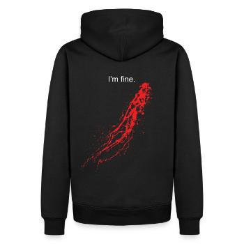 I'm fine - Blutpritzer, Blut, Splatter, Ironie - Männer Premium Bio Hoodie - Schwarz - Hinten - Nico (187cm)