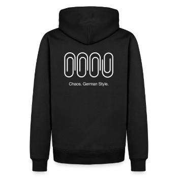 Chaos - Style Allemand - Parodie rigolote allemande - Sweat à capuche Premium bio Homme - noir - Dos - Nico (187cm)