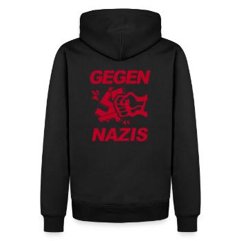 Gegen Nazis - FCK NZS - Gegen Rechts - Männer Premium Bio Hoodie - Schwarz - Hinten - Nico (187cm)