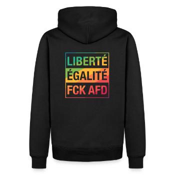 Liberté Égalité FCK AFD shirt - Men’s Premium Organic Hoodie - black - Back - Nico (187cm)