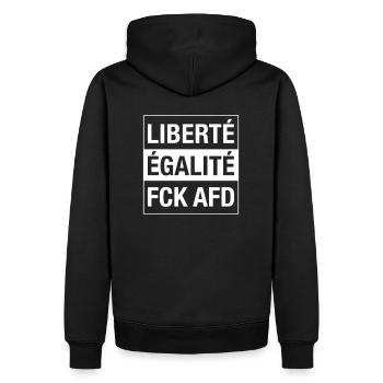 Liberté Égalité FCK AFD shirt - Men’s Premium Organic Hoodie - black - Back - Nico (187cm)