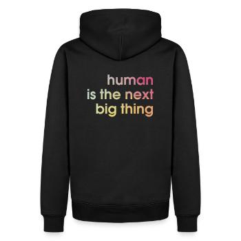 human is the next big thing - Männer Premium Bio Hoodie - Schwarz - Hinten - Nico (187cm)