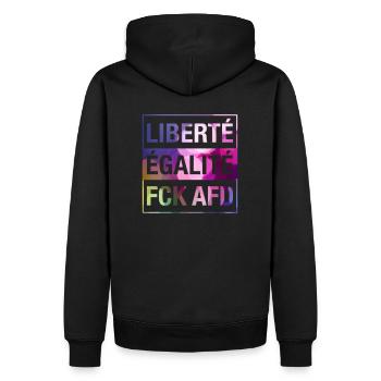 Liberté Égalité FCK AFD shirt - Men’s Premium Organic Hoodie - black - Back - Nico (187cm)