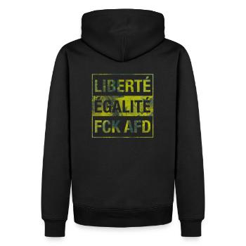 Liberté Égalité FCK AFD shirt - Men’s Premium Organic Hoodie - black - Back - Nico (187cm)