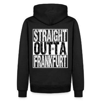 Straight outta Frankfurt am Main QR - Men’s Premium Organic Hoodie - black - Back - Nico (187cm)