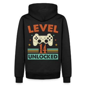 14th birthday gamer level 14 unlocked gift - Men’s Premium Organic Hoodie - black - Back - Nico (187cm)