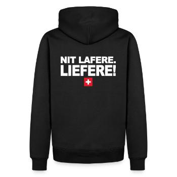 Nit lafere. Liefere! Lustige Schweizer Sprüche CH - Männer Premium Bio Hoodie - Schwarz - Hinten - Nico (187cm)