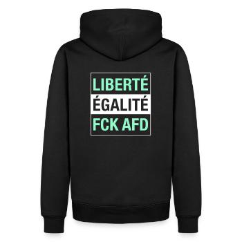 Liberté Égalité FCK AFD Shirt - Männer Premium Bio Hoodie - Schwarz - Hinten - Nico (187cm)
