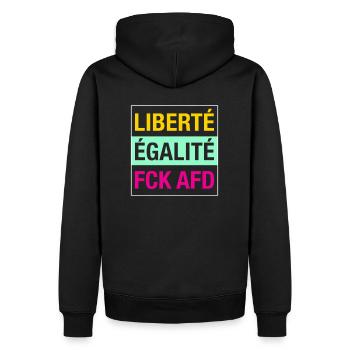 Liberté Égalité FCK AFD Shirt - Männer Premium Bio Hoodie - Schwarz - Hinten - Nico (187cm)