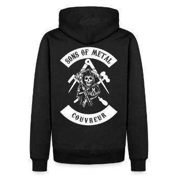 Couvreur zingueur vêtement de travail trend - Sweat à capuche Premium bio Homme - noir - Dos - Nico (187cm)
