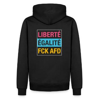 Liberté Égalité FCK AFD shirt - Men’s Premium Organic Hoodie - black - Back - Nico (187cm)