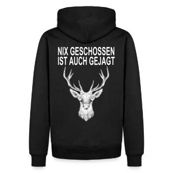 Nix Geschossen Ist Auch Gejagt Jäger Hirsch - Männer Premium Bio Hoodie - Schwarz - Hinten - Nico (187cm)