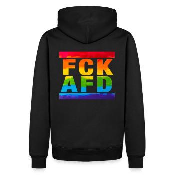 Gegen Nazis - FCK AFD - Gegen Rechts - LGBTQ - Männer Premium Bio Hoodie - Schwarz - Hinten - Nico (187cm)