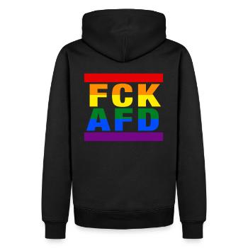 Gegen Nazis - FCK AFD - Gegen Rechts - LGBTQ - Männer Premium Bio Hoodie - Schwarz - Hinten - Nico (187cm)