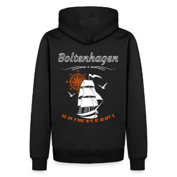 Boltenhagen Segelschiff Kompassrose Ostsee - Männer Premium Bio Hoodie - Schwarz - Hinten - Nico (187cm)